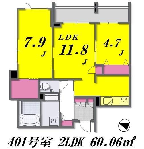 SUN ATOMOSPHEREサン アトモスフィア(2LDK/4階)の間取り写真