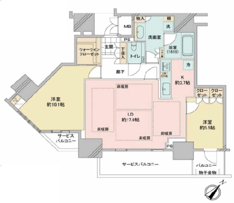 グランドメゾン上町台ザ・タワー(2LDK/26階)の間取り写真