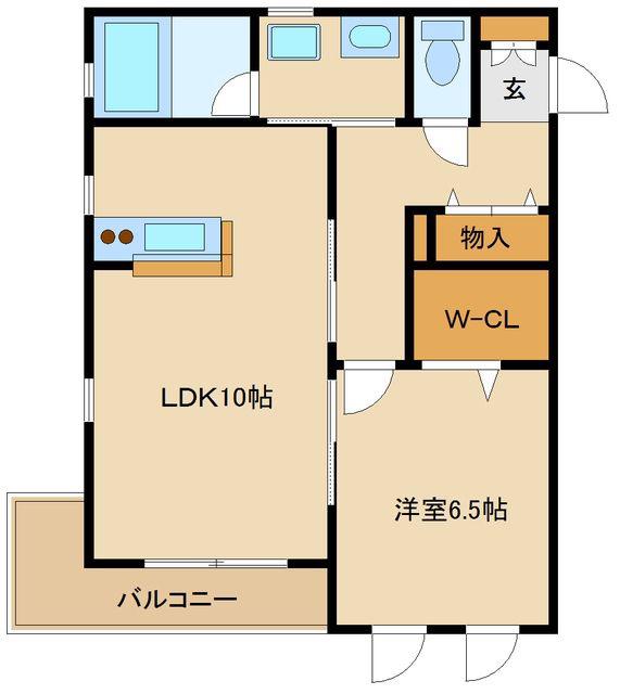 ウェルス本厚木イースト(1LDK/1階)の間取り写真