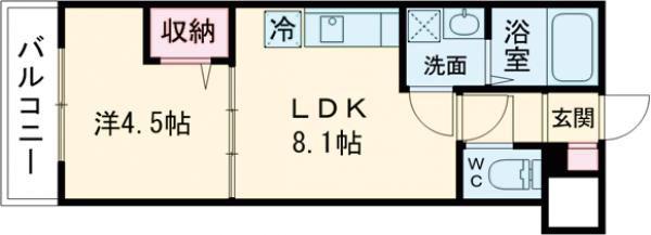 アーバンコート加古川(1LDK/1階)の間取り写真