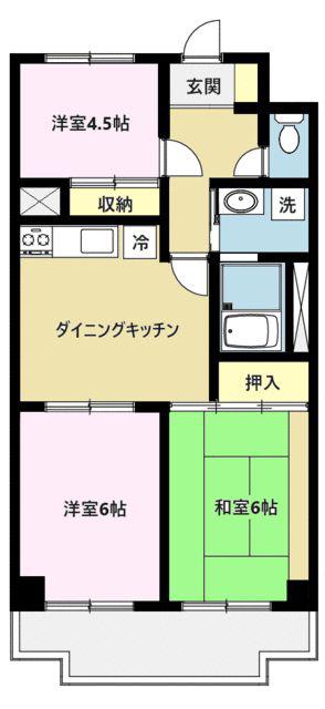 アーバンスプラザイシワタ3(3DK/2階)の間取り写真