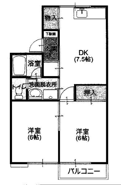 レイクハイム瀬田(2DK/1階)の間取り写真