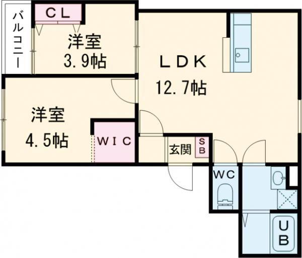 フォレ郡山(2LDK/1階)の間取り写真