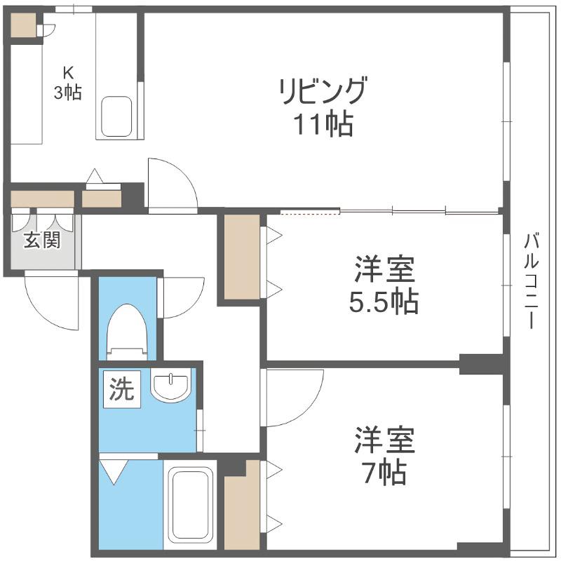 ラディア山鼻(2LDK/3階)の間取り写真
