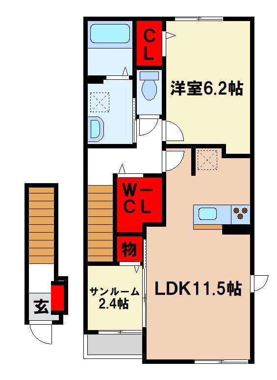 エクセラン 依井 A(1LDK/2階)の間取り写真