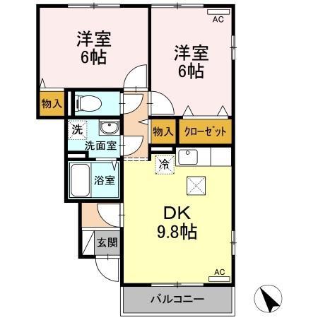 コンフォート80B棟(2LDK/1階)の間取り写真