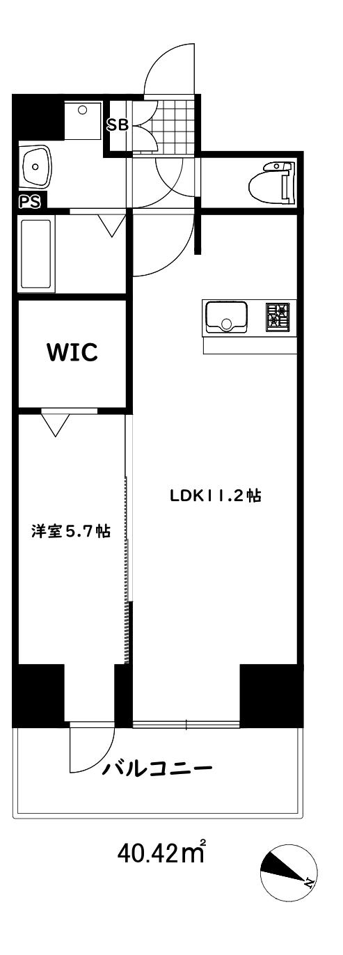 プレサンス神戸セレスティア(1LDK/14階)の間取り写真