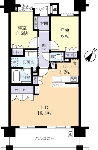 レクセルプラザ守谷(2LDK/6階)の間取り写真