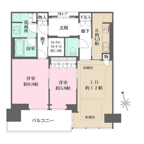 グラングリーン大阪 THE ノース RESIDENCE(2LDK/31階)の間取り写真