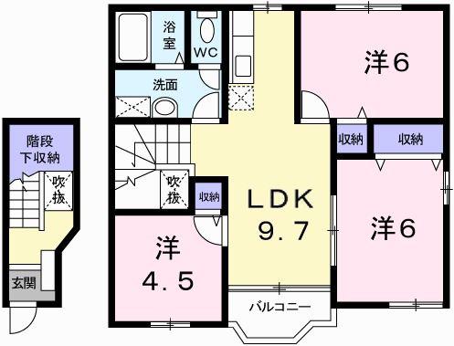 シャン・ド-ル生駒B(3LDK/2階)の間取り写真