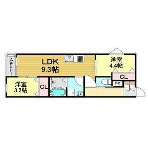 LECOCON八田(2LDK/2階)の間取り写真