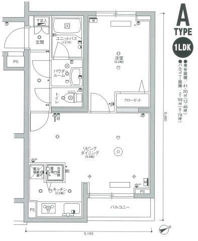 スカイコート品川東大井(1LDK/2階)の間取り写真