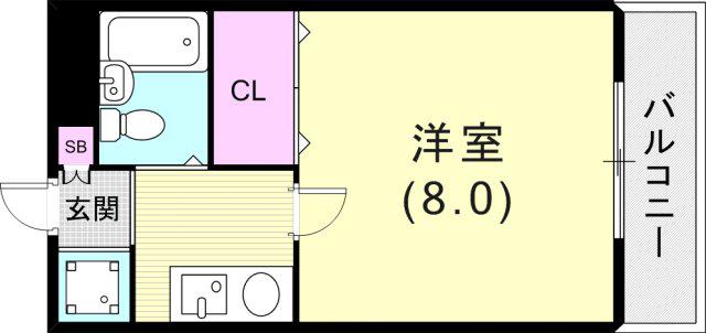 ラフォーレ兵庫(1K/4階)の間取り写真