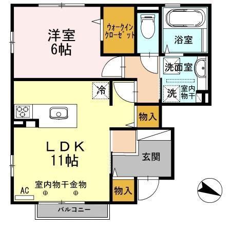 ロザージュK(1LDK/1階)の間取り写真
