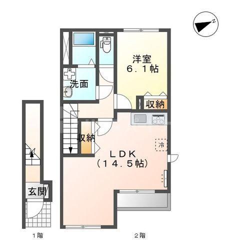 GRANDEUR M(1LDK/2階)の間取り写真