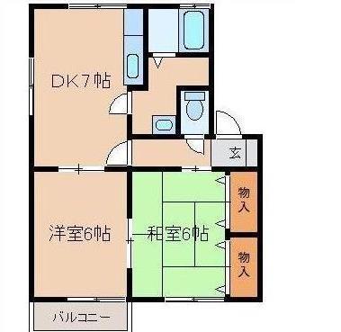 サンエレガ(2DK/2階)の間取り写真