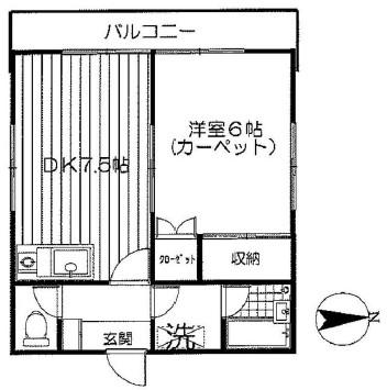 平野ビル(1DK/2階)の間取り写真