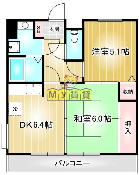 サンデンハイツ金山(2DK/4階)の間取り写真