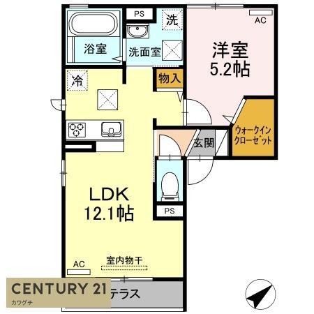 エバーグリーン A棟(1LDK/1階)の間取り写真
