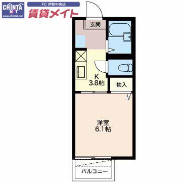 BERRY GARDEN(1K/2階)の間取り写真