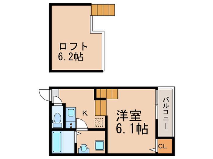 ハーモニーテラス壬生高樋町(1K/1階)の間取り写真