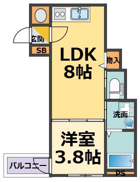 パルティール武庫川II(1DK/3階)の間取り写真