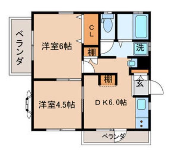 リンデンハイム(2DK/2階)の間取り写真