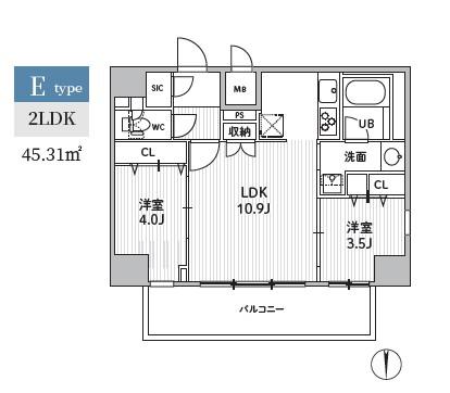 S-RESIDENCE住吉AQUACHT(2LDK/7階)の間取り写真