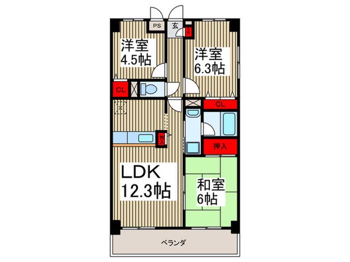 ノヴァ・デ・ガイア(3LDK/4階)の間取り写真