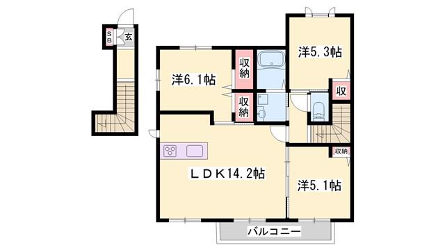 シャーメゾン大久保(3LDK/2階)の間取り写真