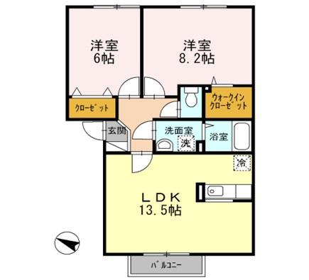 ドミール旭(2LDK/2階)の間取り写真