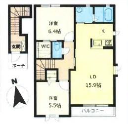 オリゼー芦屋西・D棟(2LDK/2階)の間取り写真