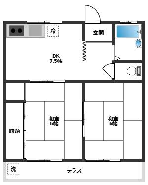 サンハイツ(2DK/1階)の間取り写真