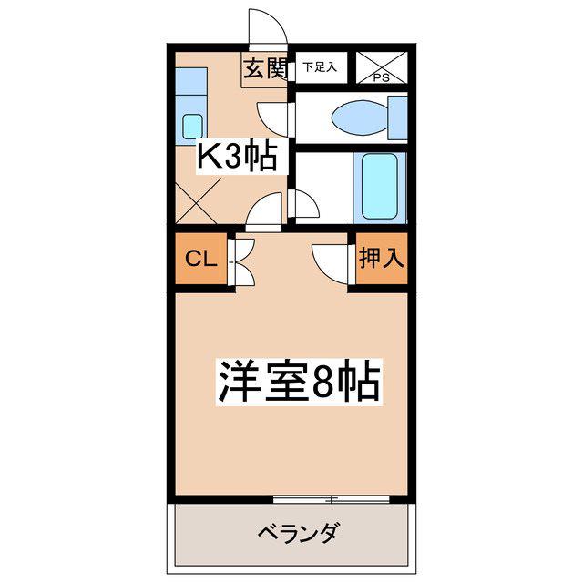 コーポビックヒルズ(1K/2階)の間取り写真