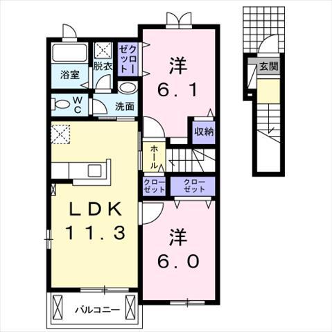 カークA棟(2LDK/2階)の間取り写真