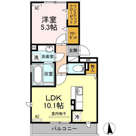 シャンベルタンA棟(1LDK/2階)の間取り写真