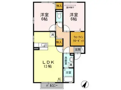 サニープレイス福山I E棟(2LDK/2階)の間取り写真