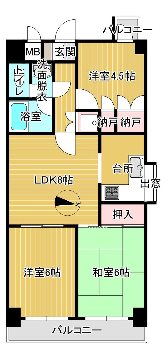 ライオンズマンション京橋川(3LDK/2階)の間取り写真