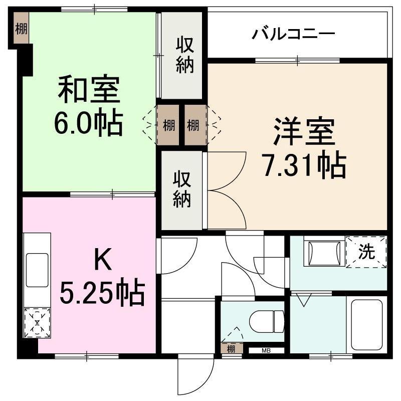 三条駅前ハイツ(2K/3階)の間取り写真
