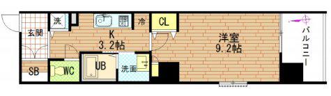 グラビスコート上幟町(1K/6階)の間取り写真