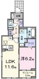 アッセンブル(1LDK/1階)の間取り写真