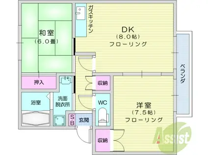 ファミールハウス雷神(2DK/1階)の間取り写真