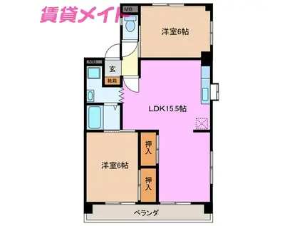 ソシアルドミール東館(2LDK/1階)の間取り写真