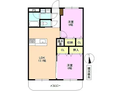 グランドハイツ北上田(2LDK/3階)の間取り写真