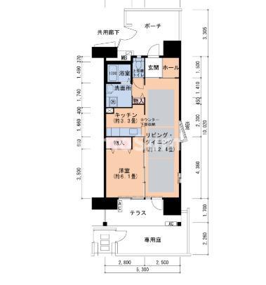 UR浜甲子園さくら街 2号棟(1LDK/1階)の間取り写真