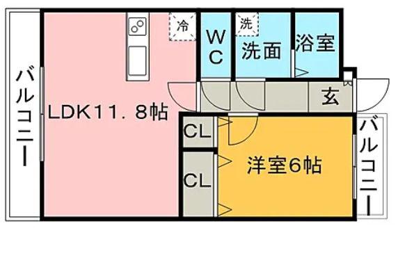 イルプリモ上津(1LDK/1階)の間取り写真