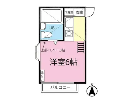 ヒルクレスト(ワンルーム/2階)の間取り写真