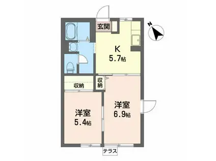 シャンボールA(2K/1階)の間取り写真