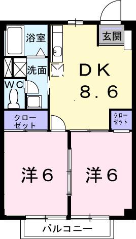 コーポ幸B(2DK/2階)の間取り写真