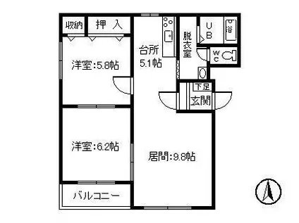 ピュアライフ宝来II(2LDK/2階)の間取り写真